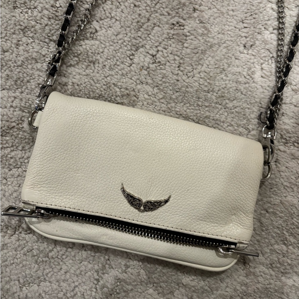 Zadig & Voltaire Rock Nano White Crossbody Bag with Silver Accents